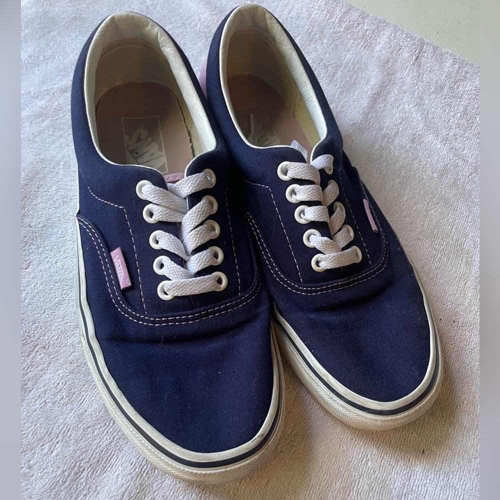 Vans Low Top Canvas Sneakers in Navy and Pink - Picture 3 of 8